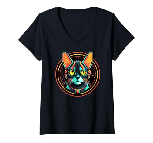 Damen Abessinische Katze Kosmischer Astronaut im Weltraum T-Shirt mit V-Ausschnitt Damen Abessinische Katze Kosmischer Astronaut im Weltraum T-Shirt mit V-Ausschnitt von Abyssinian Cat Gifts