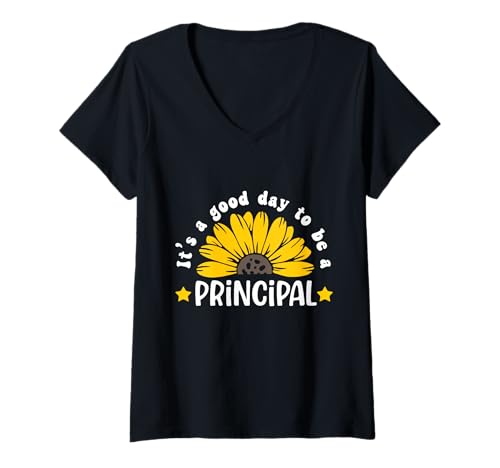 Damen Süße Sonnenblumen-Grafik für den ersten Tag der Schulleiterin für Frauen T-Shirt mit V-Ausschnitt Damen Süße Sonnenblumen-Grafik für den ersten Tag der Schulleiterin für Frauen T-Shirt mit V-Ausschnitt von Academic Appreciation Back to School Supplies