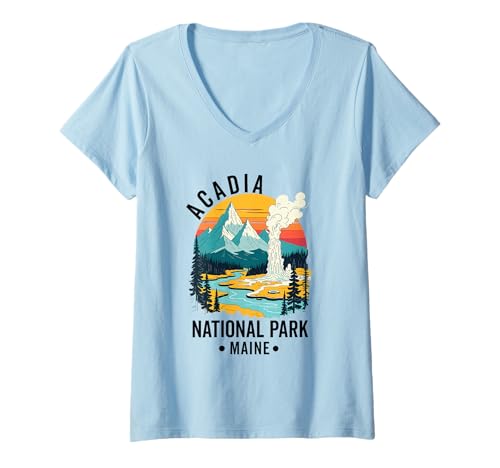 Damen Acadia National Park Souvenir Maine Retro für Männer Frauen Kinder T-Shirt mit V-Ausschnitt Damen Acadia National Park Souvenir Maine Retro für Männer Frauen Kinder T-Shirt mit V-Ausschnitt von Acadia National Park Souvenir