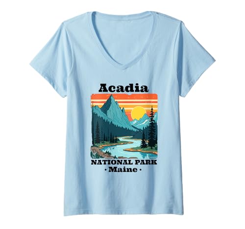 Damen Acadia National Park Souvenir Maine Retro für Männer Frauen Kinder T-Shirt mit V-Ausschnitt Damen Acadia National Park Souvenir Maine Retro für Männer Frauen Kinder T-Shirt mit V-Ausschnitt von Acadia National Park Souvenir
