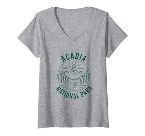 Damen Acadia National Park Souvenir Maine Retro für Männer Frauen Kinder T-Shirt mit V-Ausschnitt von Acadia National Park Souvenir