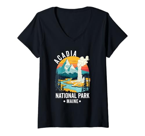 Damen Acadia National Park Souvenir Maine Retro für Männer Frauen Kinder T-Shirt mit V-Ausschnitt Damen Acadia National Park Souvenir Maine Retro für Männer Frauen Kinder T-Shirt mit V-Ausschnitt von Acadia National Park Souvenir