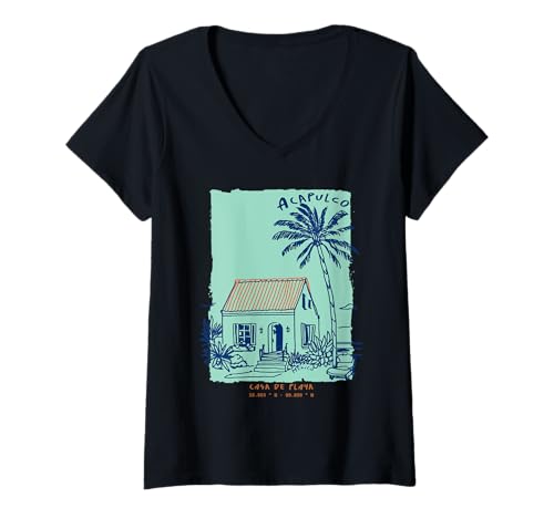 Damen Acapulco Mexiko Souvenir Guerrero Vintage Beach Art T-Shirt mit V-Ausschnitt Damen Acapulco Mexiko Souvenir Guerrero Vintage Beach Art T-Shirt mit V-Ausschnitt von Acapulco Mexico Souvenirs