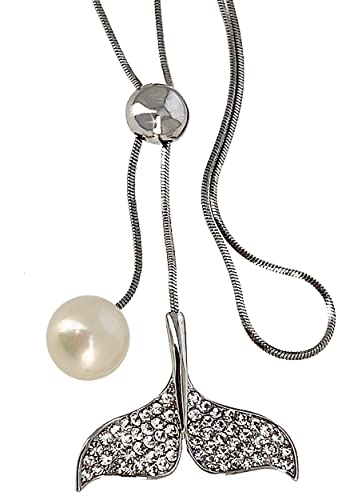 Accent aigu Elegante Meerjungfrauenschwanz-Anhänger Kette – Verstellbare 75 cm Lange Halskette in Silber oder Bronze mit Strass und Perlenanhänger von Accent aigu