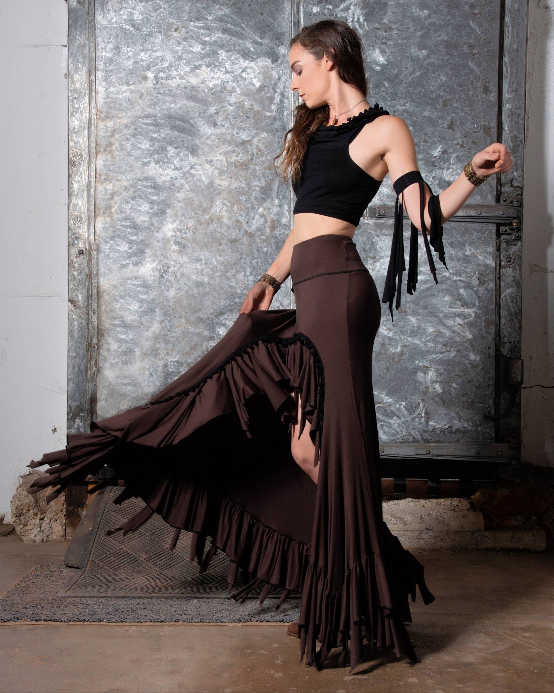 Sale Boho Hobo High Low Rock, Fransen Und Pom Trim, Small/Tall Nur Bauchtanz Flamenco Can Steampunk Dark Fairy Kostüm von AccentuatesClothing