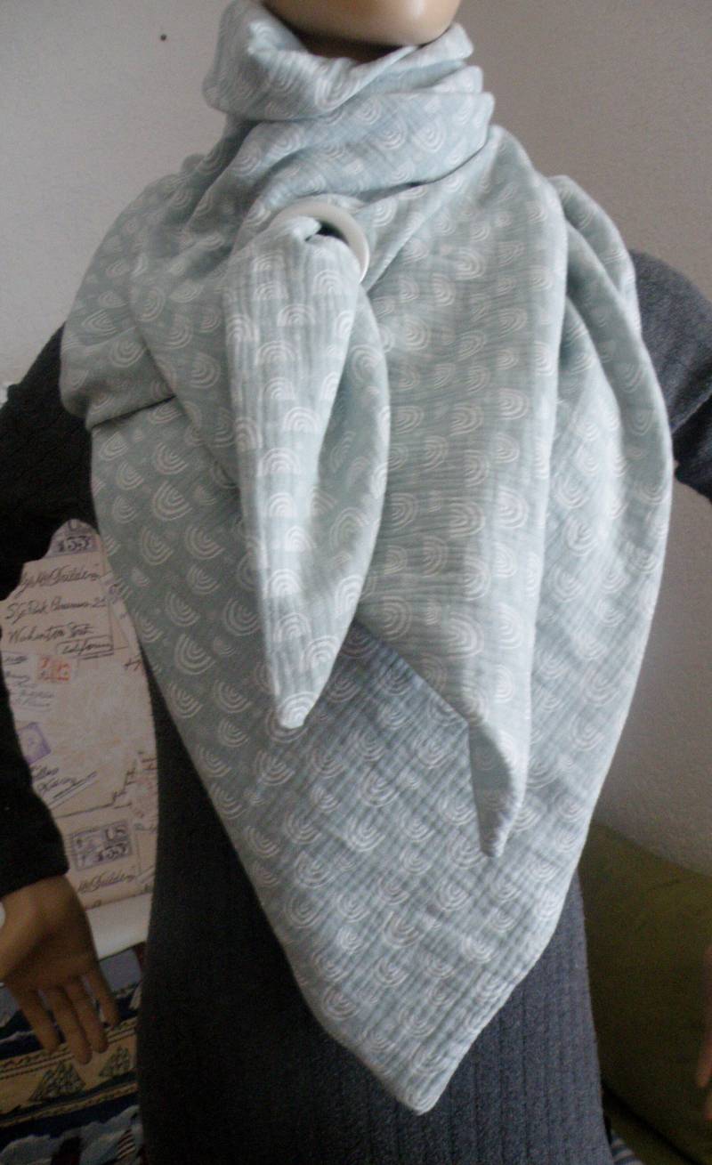 Dreiecktuch Xxl Mit Großer Öse/Baumwolltuch Mintgrün Weißen Regenbögen Musselintuch /Schaltuch Wickelschal Halstuch von AccessoiresByMarja