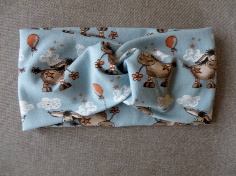 Knotenhaarband /Stirnband/Turban Haarband Bandeau Im Winterlichen Style Hellblau - Bunt Mit Wintereselchen Onesize von AccessoiresByMarja