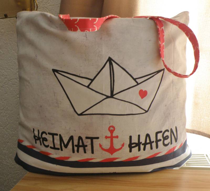 Shopper Bag Xxl/Yogatasche Strandtasche Im Maritimen Style Canvas Gefüttert/ Beige Blau Rot Tasche Stofftasche Weekender von AccessoiresByMarja