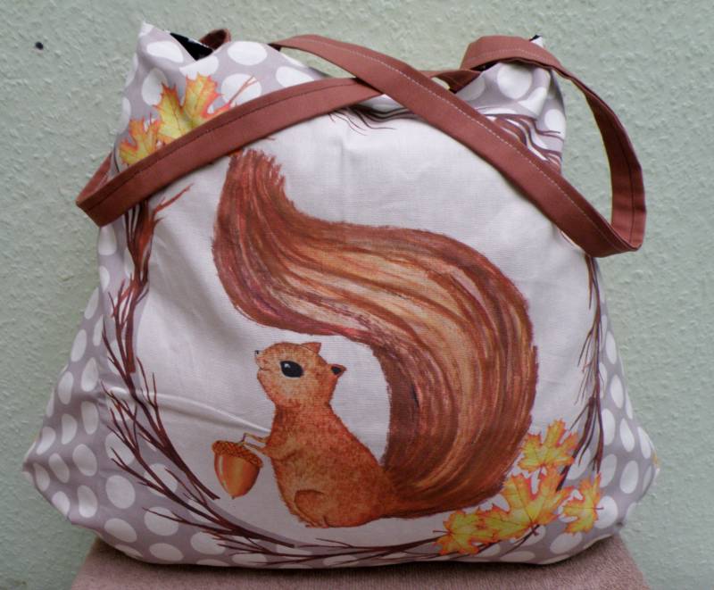 Shopper Bag Xxl/Yogatasche Weekender Saunatasche Canvas Eichhörnchen Gefüttert/ Tasche Stofftasche von AccessoiresByMarja