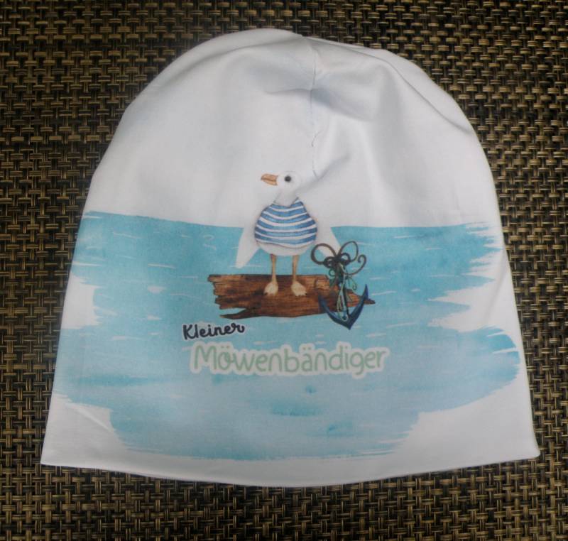 Wendebeanie Maritim " Kleiner Möwenbändiger" Für Jungs Und Mädchen/Beidseitig Tragbar Kopfumfang 44 - 47 cm von AccessoiresByMarja