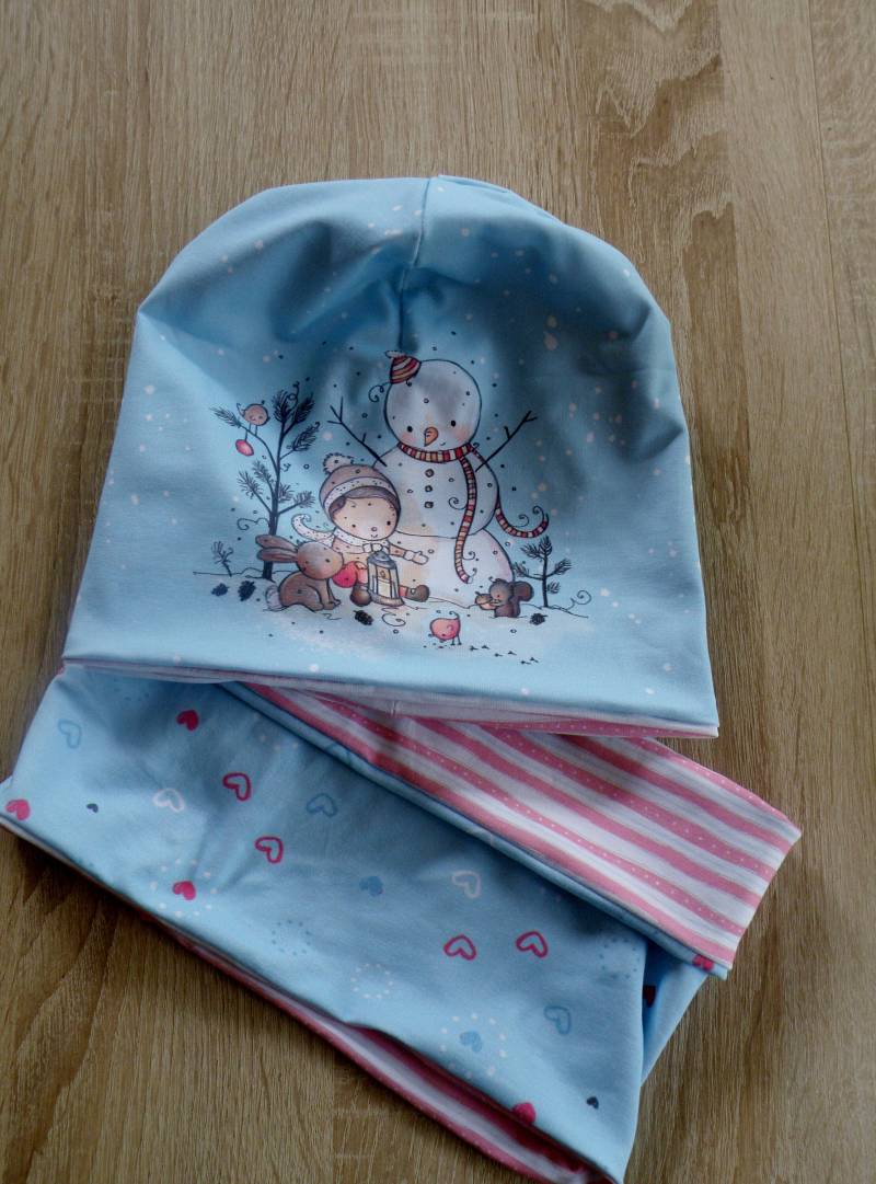 Wendebeanie Und Loop Im Set/Winterstyle/ Für Jungs Mädchen Beidseitig Tragbar Ku 47 - 54cm Mütze Kinderbeanie von AccessoiresByMarja