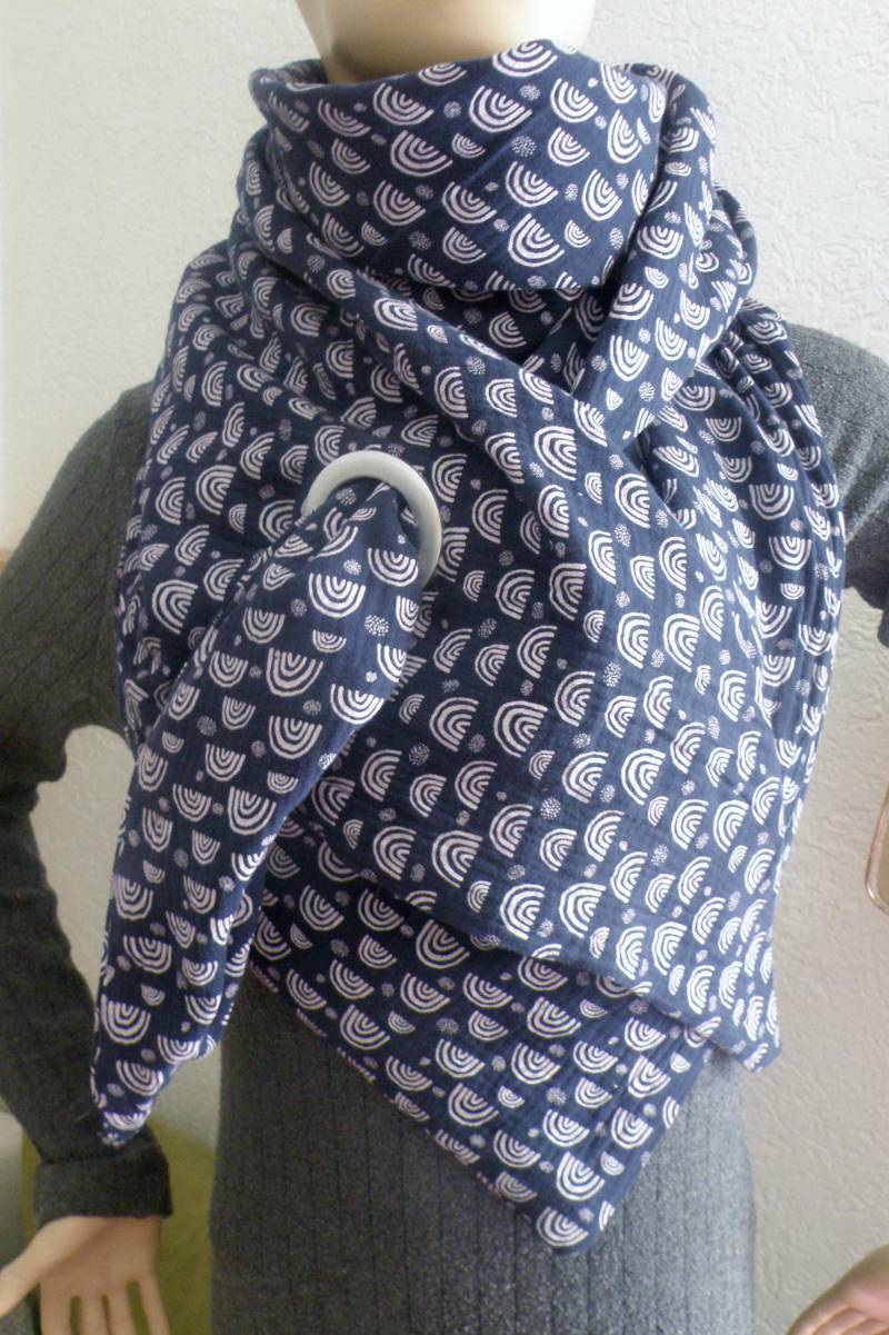 xxl Dreiecktuch Mit Großer Öse/Musselin Double Gauze Musselintuch Nachtblau Baumwolltuch Schaltuch Wickelschal Halstuch von AccessoiresByMarja