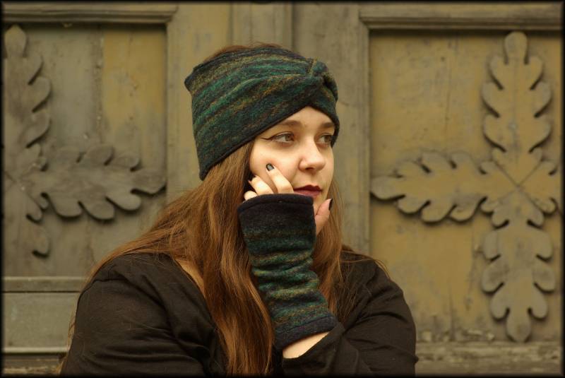 Armstulpen Damen Stulpen Wolle Grün Blau Gestreift Warm Pulswärmer von AccessoriDE