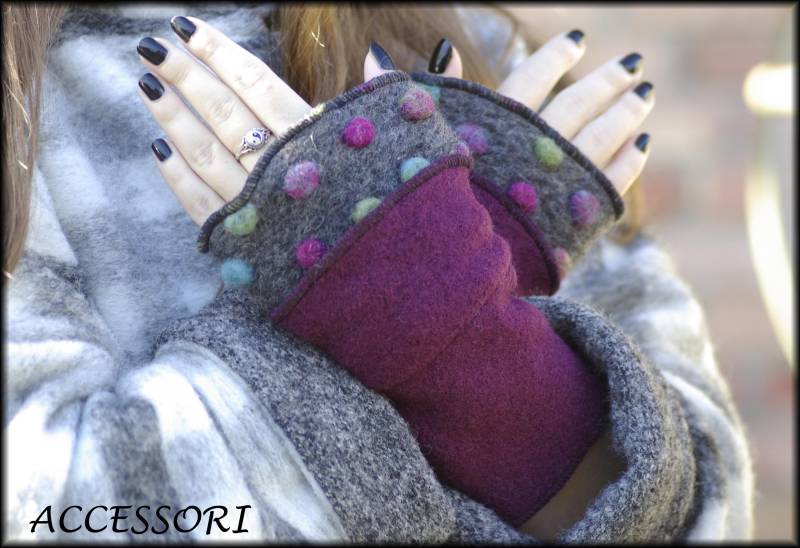 Armstulpen Pulswärmer Aus Wolle Fuchsia Grau Gepunktet Bunt von AccessoriDE