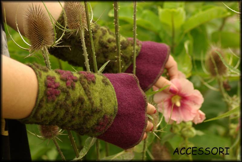 Armstulpen Wolle, Walk Warm Grün Lila Geblümt Winter von AccessoriDE