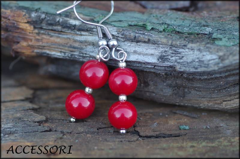 Bambus Koralle Ohrringe Rot Silber Ohrschmuck von AccessoriDE