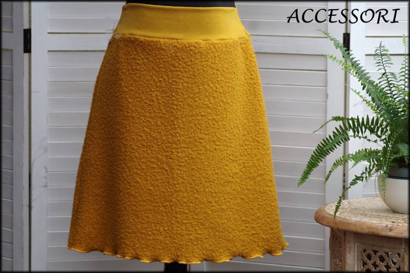 Bouclérock Damenrock Kurz Rock A-Schnitt Bouclé Mais Gelb Warm von AccessoriDE