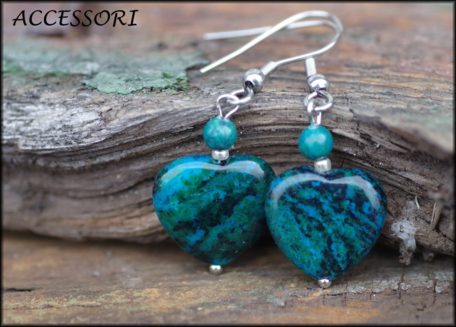 Chryzokol Herzen Ohrringe Grün Blau Petrol von AccessoriDE