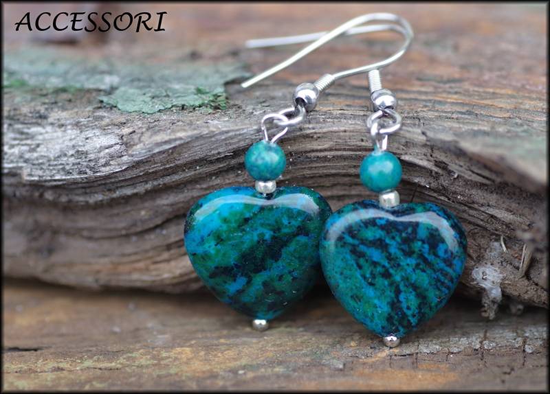 Chryzokol Herzen Ohrringe Grün Blau Petrol von AccessoriDE