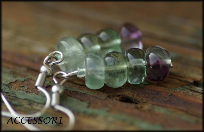 Fluorit Ohrringe Mint Grün Lila Edelstahl Ohrhänger Ohrschmuck von AccessoriDE