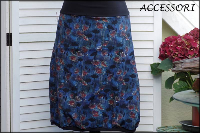 Jerseyrock Sommerrock Baumwolljersey Dunkelblau Rot Gold Geblümt Damenrock Ballonrock von AccessoriDE