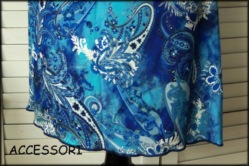 Jerseyrock Sommerrock Viskosejersey Eis Blau Paisley Geblümt Damenrock A - Form von AccessoriDE