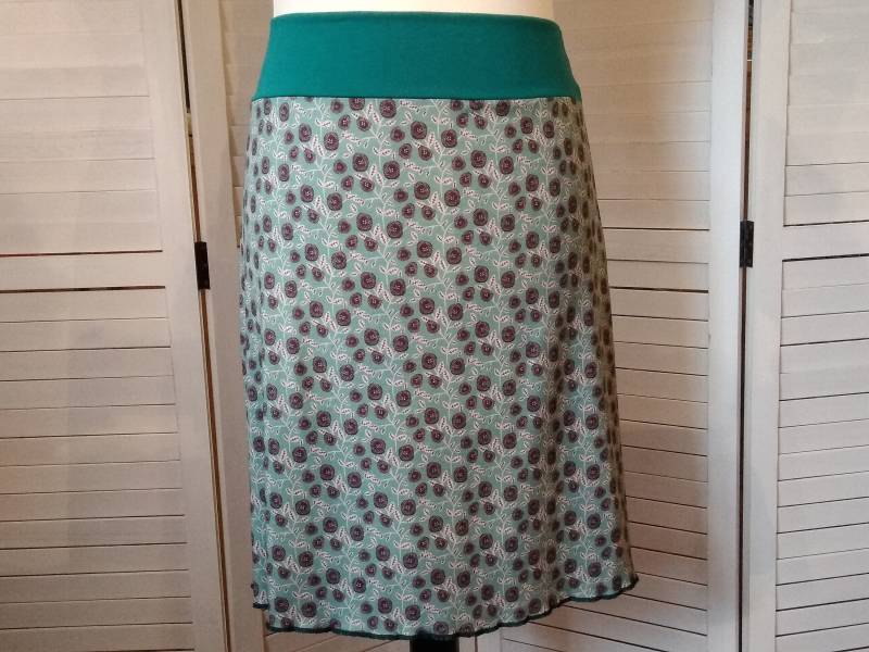 Jerseyrock Sommerrock Viskosejersey Mint Grün Geblümt Röschen Damenrock A - Form von AccessoriDE