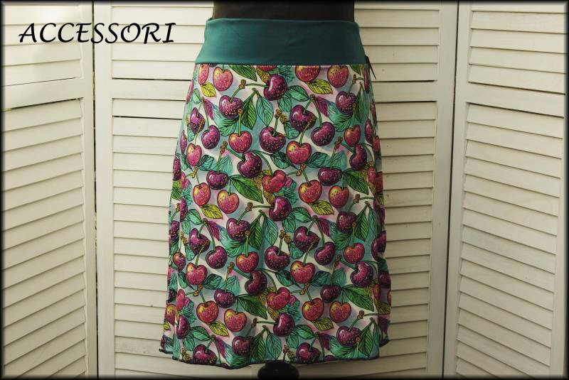 Jerseyrock Sommerrock Viskosejersey Mint Grün Lila Rosa Kirschen Damenrock A - Form von AccessoriDE