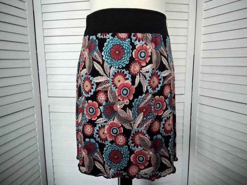Jerseyrock Sommerrock Viskosejersey Schwarz Petrol Weinrot Geblümt Damenrock A - Form von AccessoriDE