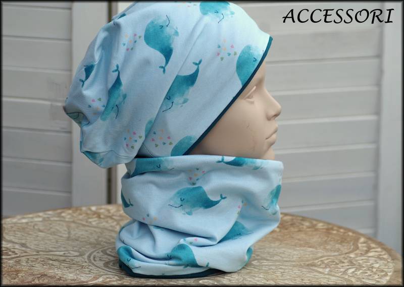 Kindermütze Beanie Loop Hell Blau Türkis Petrol Wallfisch Baumwolle Babymütze von AccessoriDE