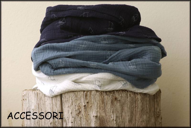 Loop Schal Wickelschal Musselin Dunkel Blau Weiss Maritim Schiffe Baumwolle Halsschmuck von AccessoriDE