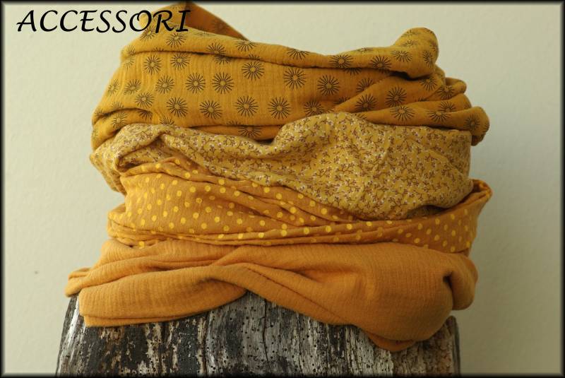 Loop Schal Wickelschal Musselin Mais Gelb Senf Gepunktet Baumwolle Halsschmuck von AccessoriDE