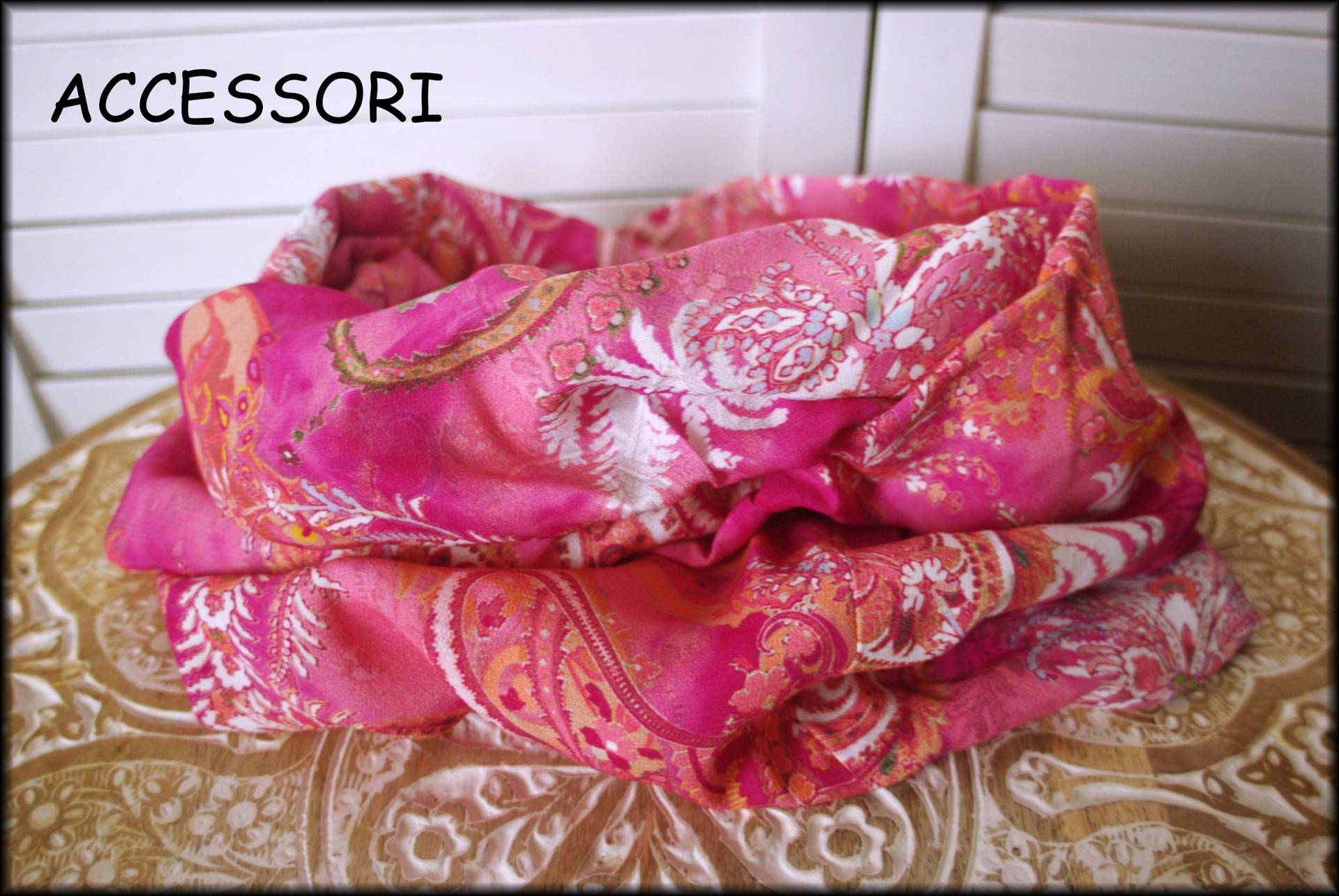 Loop Schal Wickelschal Paisley Geblümt Rosa Fuchsia Orange Viskose Halsschmuck von AccessoriDE