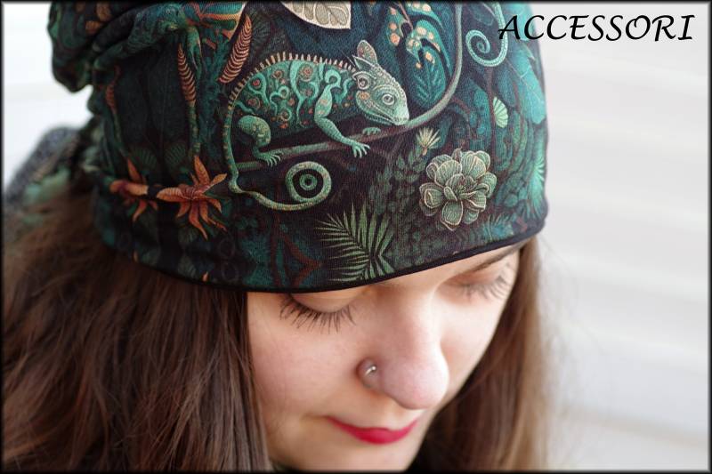 Mütze Beanie Doppelmütze Wendemütze Mit Chameleon Smaragd Grün Geblümt Viskosejersey Baumwolljersey von AccessoriDE