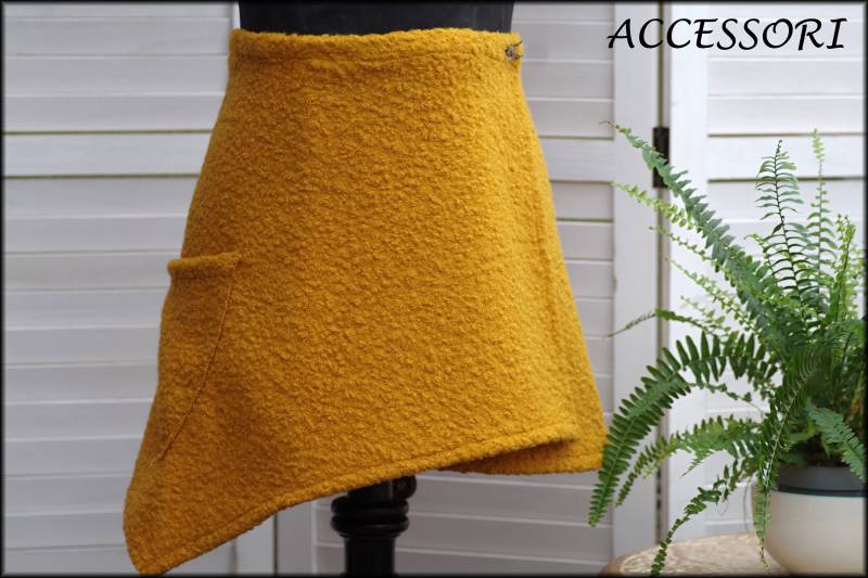 Wickelrock Bouclérock Kurz Rock Nierenwärmer Gelb Mais Minirock Bouclé Warm von AccessoriDE