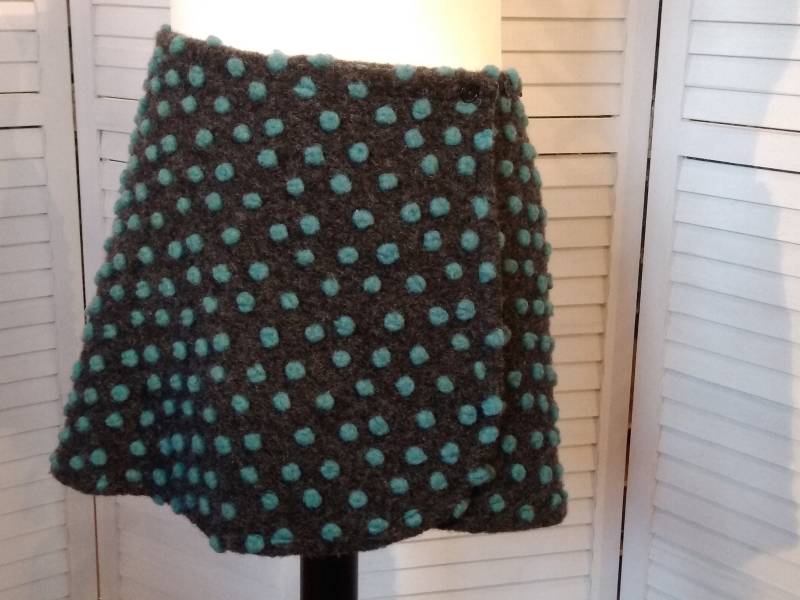 Wickelrock Wollrock Kurz Rock Nierenwärmer Grau Blau Türkis Gepunktet Minirock Wolle Warm von AccessoriDE