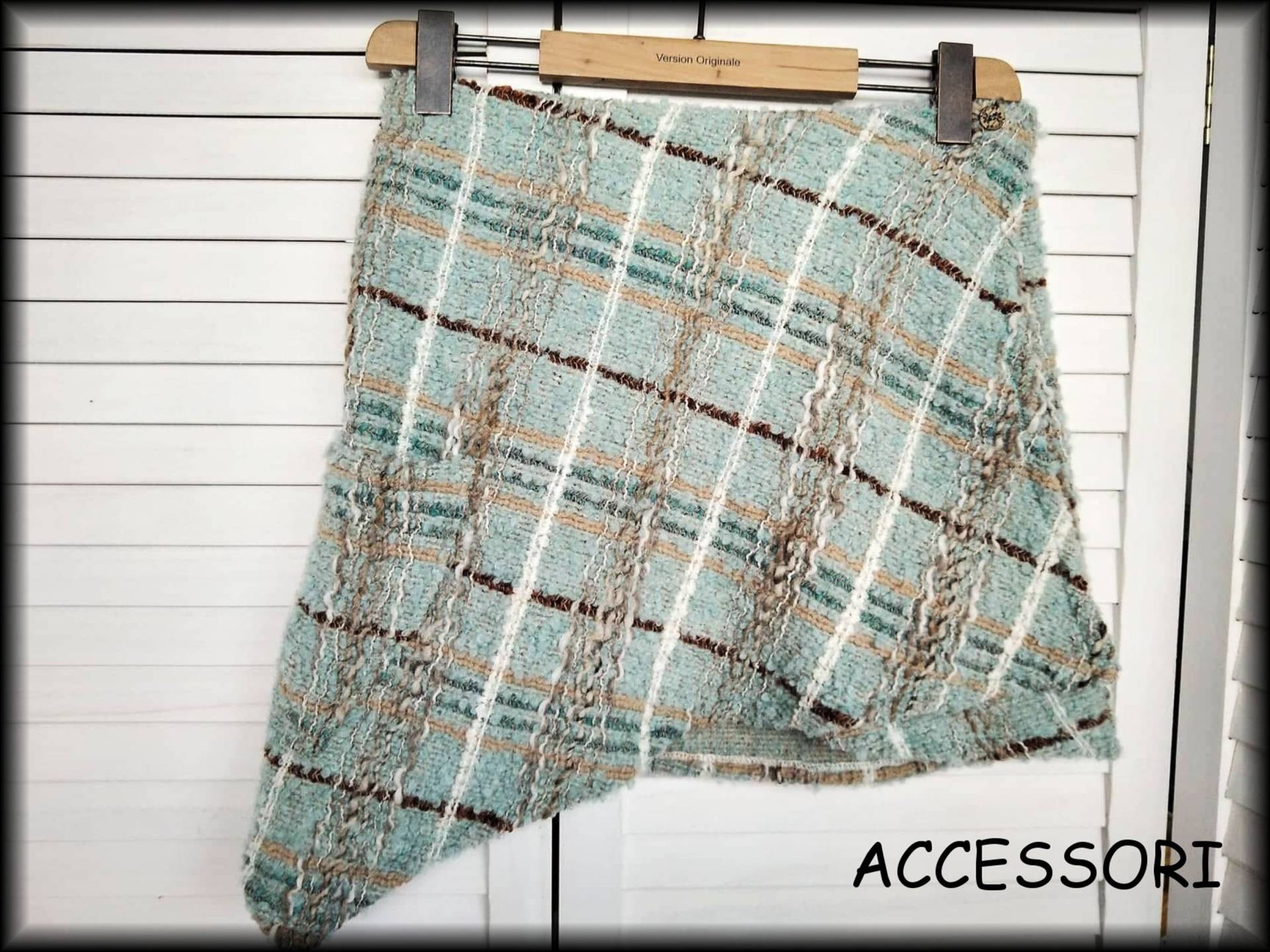 Wickelrock Wollrock Kurz Rock Nierenwärmer Kariert Mint Hell Blau Minirock Wolle Warm Kuschelig von AccessoriDE