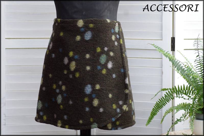 Wickelrock Wollrock Kurz Rock Nierenwärmer Khaki Grün Blau Gepunktet Minirock Wolle Warm von AccessoriDE