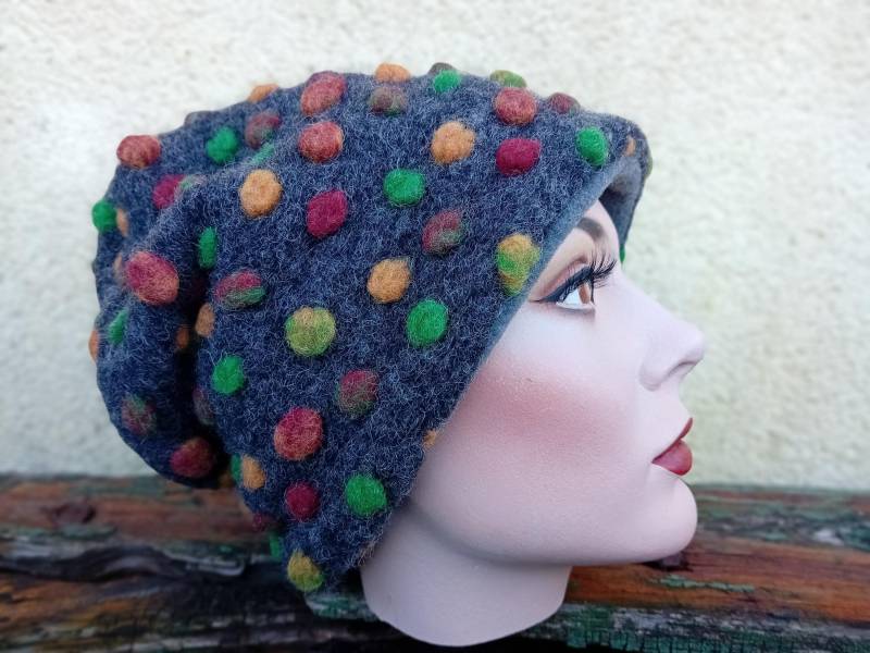 Wollmütze Mütze Beanie Wolle Gepunktet Grau Herbstfarben Gelb Grün Braun Warm Gefüttert Mit Fleece Kuschelig von AccessoriDE