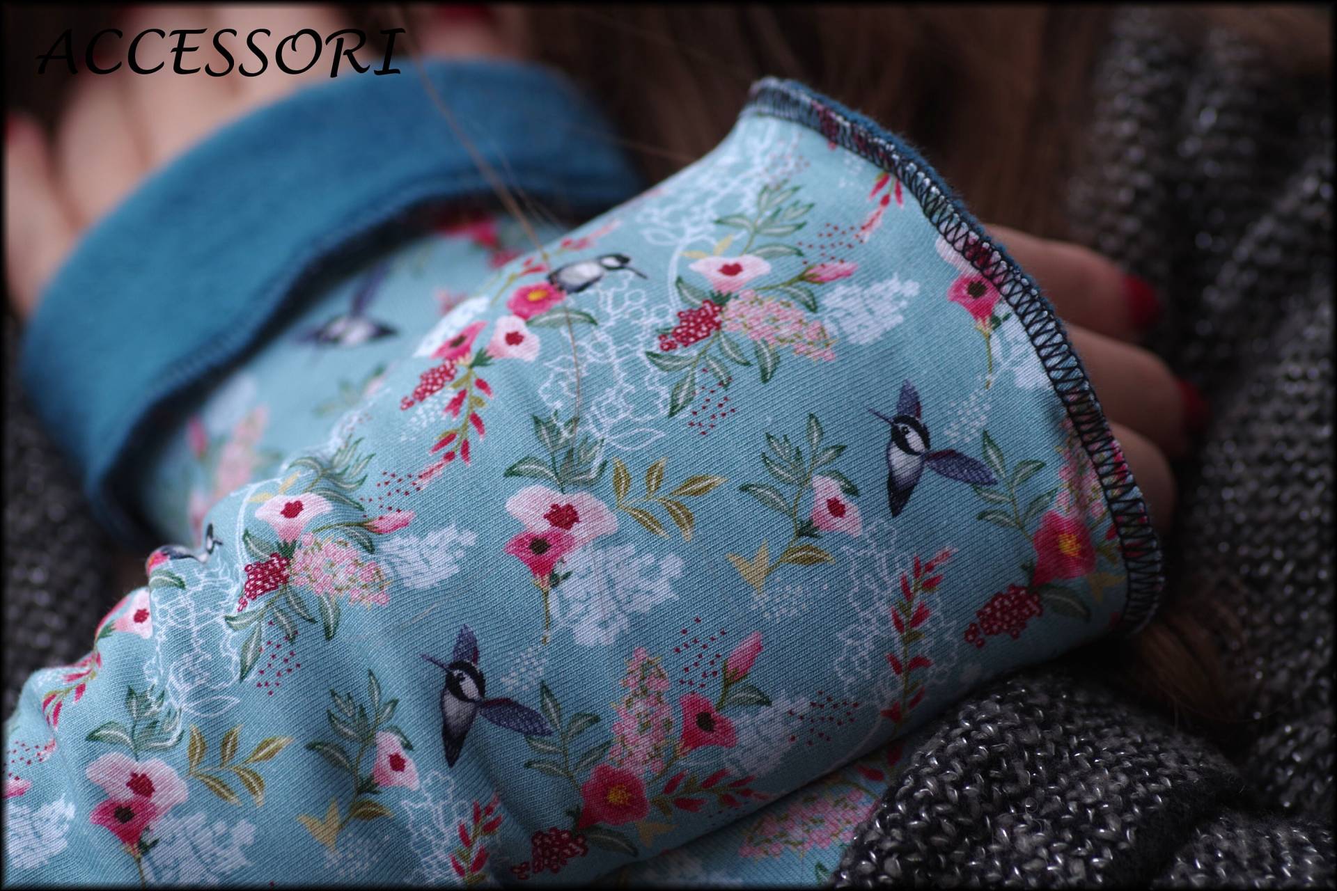 stulpen Armstulpen Beideseitig Oder Mit Daumenloch Blau Vogel Geblümt Alpenfleece Handwärmer Weich Warm Kuschelig von AccessoriDE