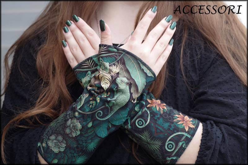 stulpen Armstulpen Beideseitig Oder Mit Daumenloch Grün Chameleon Geblümt Sportfleece Handwärmer Weich Warm Kuschelig von AccessoriDE