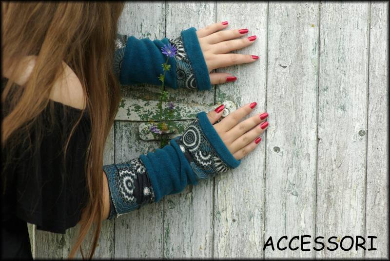 stulpen Armstulpen Handstulpen Wendestulpen Beideseitig Petrol Mandala Polar Fleece Patchwork Viskosejersey Handwärmer Weich Warm Kuschelig von AccessoriDE