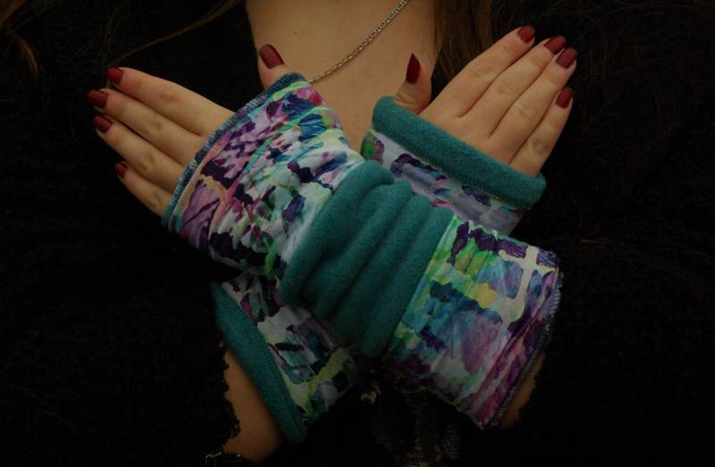 stulpen Armstulpen Handstulpen Wendestulpen Beideseitig Türkis Polar Fleece Patchwork Viskosejersey Handwärmer Weich Warm Kuschelig von AccessoriDE