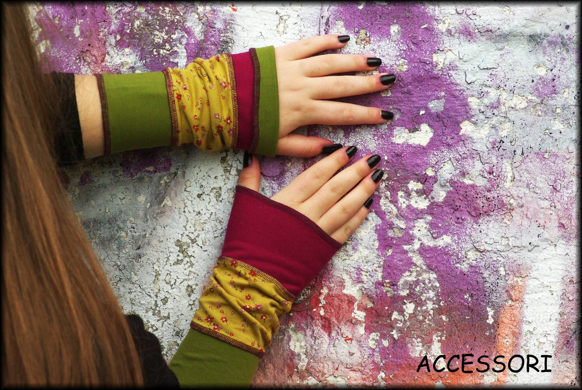 stulpen Armstulpen Handstulpen Wendestulpen Sommerstulpen Fuchsia Grün Pistaziengrün Geblümt Patchwork Baumwolle Pulswärmer Handwärmer von AccessoriDE