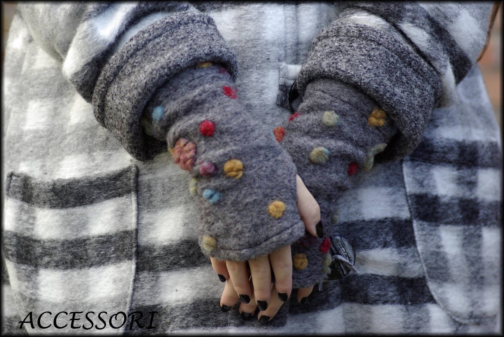 stulpen Armstulpen Mit Daumenloch Walk Grau Geblümt Gelb Orange Gepunktet Wolle Sehr Leicht von AccessoriDE