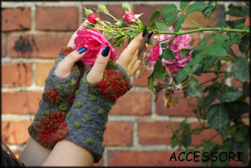 stulpen Armstulpen Mit Daumenloch Walk Grau Geblümt Grün Orange Gepunktet Wolle Sehr Leicht von AccessoriDE