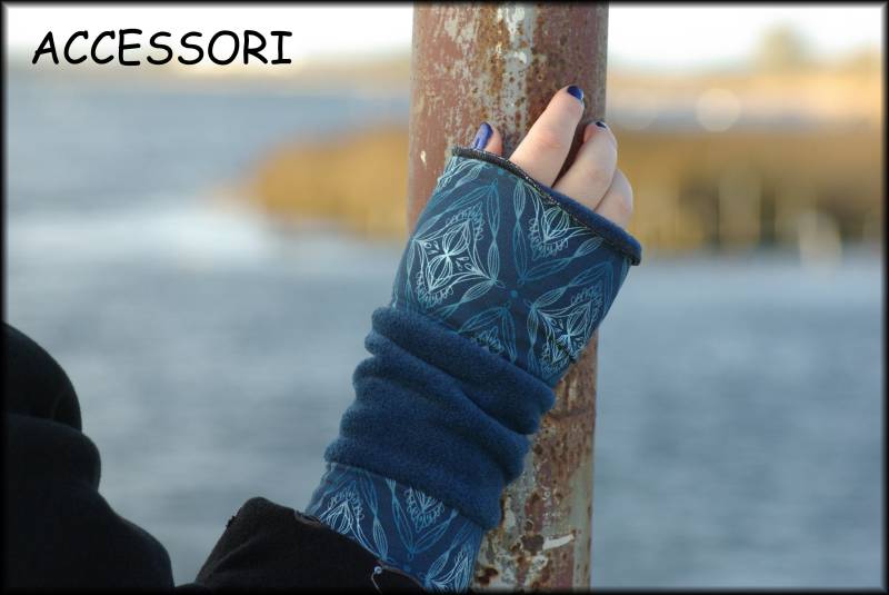 stulpen Armstulpen Wendestulpen Beideseitig Blau Polar Fleece Patchwork Baumwolljersey Handwärmer Weich Warm Kuschelig von AccessoriDE