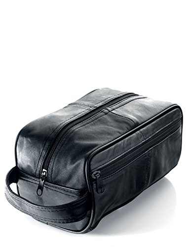 Herren Kulturtasche / Waschtasche, Schwarz, Leder (WB3) von ZAZA