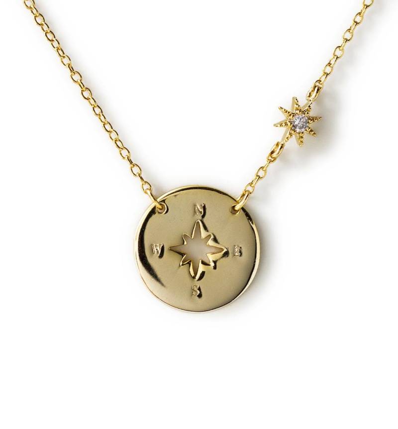 Gold Anhänger Halskette, Kompass Zierliche N390 von AccessoriesAtelier