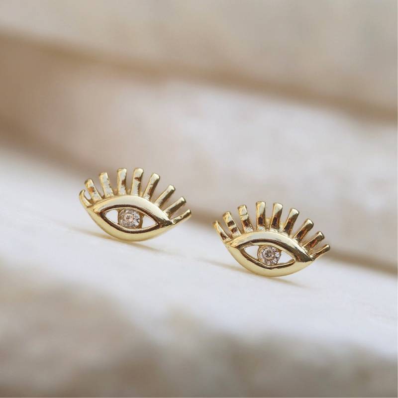 Gold Evil Eye Ohrstecker Sterling Silber, Süsswasserperle von AccessoriesAtelier